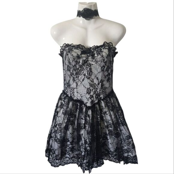 Dolls Kill Widow Take Caution Lace Mini Dress - Picture 1 of 2